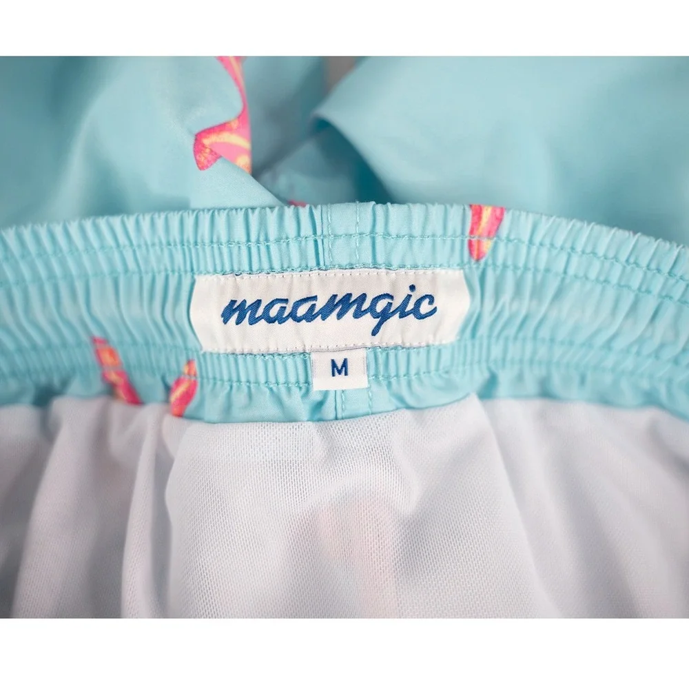 Maamgic Swim Trunks Mens Medium‎ Blue Starfish Excellent Quick Dry Mesh Lined